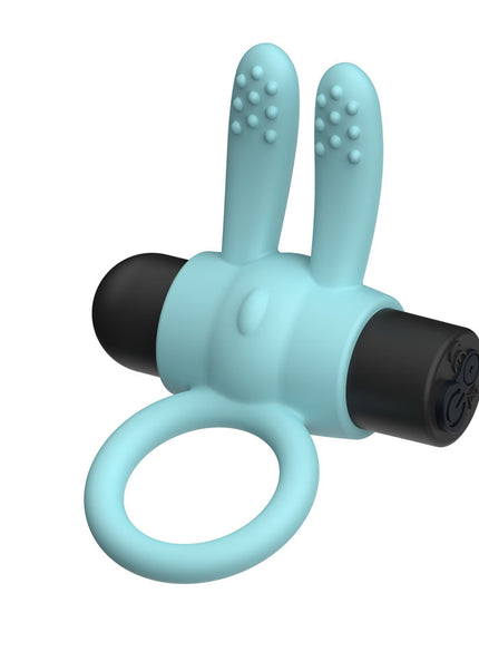 Passion Play Silicone Rabbit Vibrating Cockring - Blue - Blue USB Rechargeable Vibrating Penis Ring