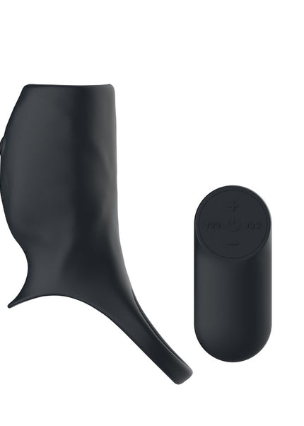 Passion Play Vibrating Cockring Sleeve - Black USB Rechargeable Vibrating Penis Sleeve with Wireless Remote