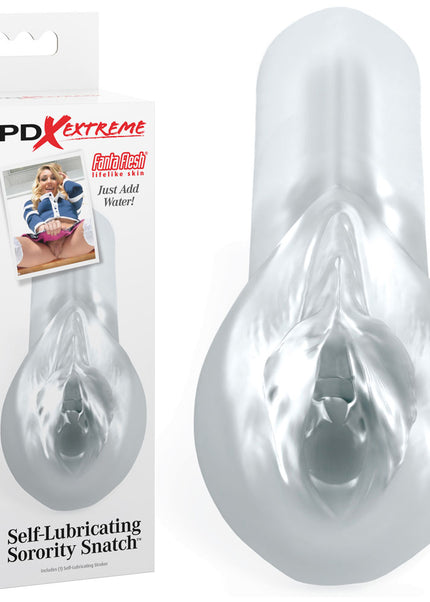 Pipedream Extreme Toyz Self Lubricating Sorority Snatch - Clear - Clear Vagina Stroker