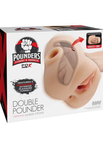 PDX Plus Double Pounder Vibrating Squeeze Stroker - Flesh - Flesh USB Rechargeable Vibrating Vagina Stroker