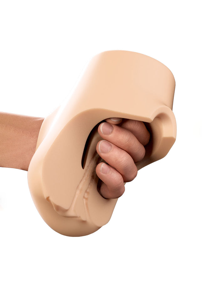 PDX Plus Double Pounder Vibrating Squeeze Stroker - Flesh - Flesh USB Rechargeable Vibrating Vagina Stroker