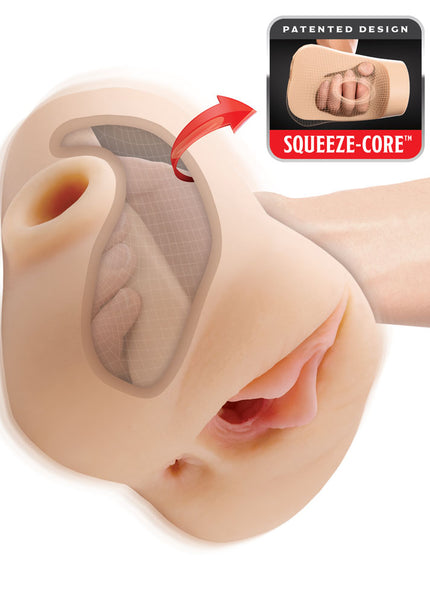 PDX Plus Double Pounder Vibrating Squeeze Stroker - Flesh - Flesh USB Rechargeable Vibrating Vagina Stroker