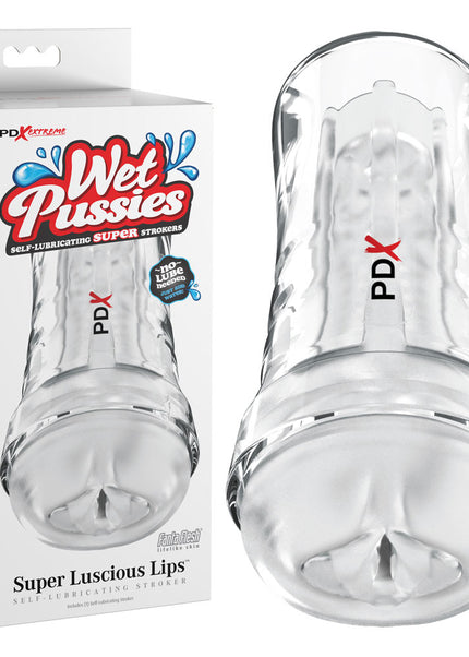PDX Extreme Wet Pussies - Super Luscious Lips - Clear - Clear Self Lubricating Vagina Stroker