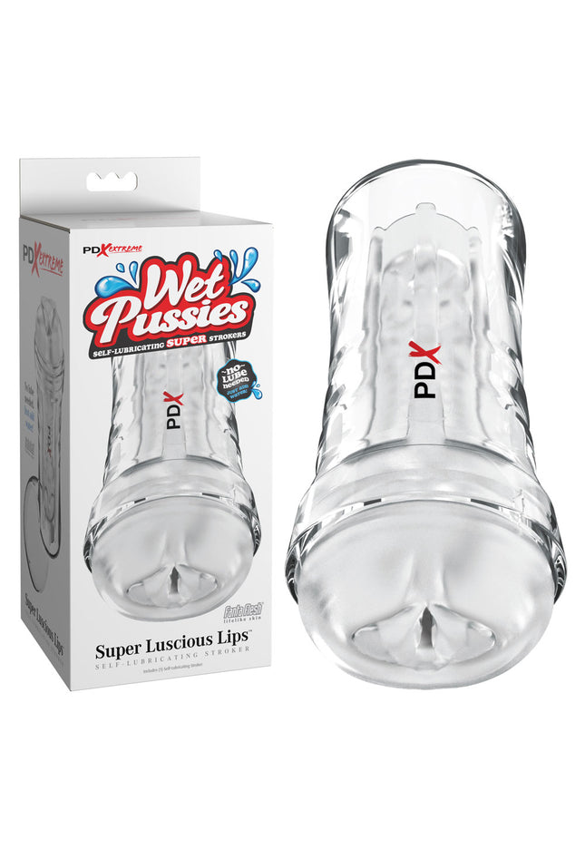 PDX Extreme Wet Pussies - Super Luscious Lips - Clear - Clear Self Lubricating Vagina Stroker