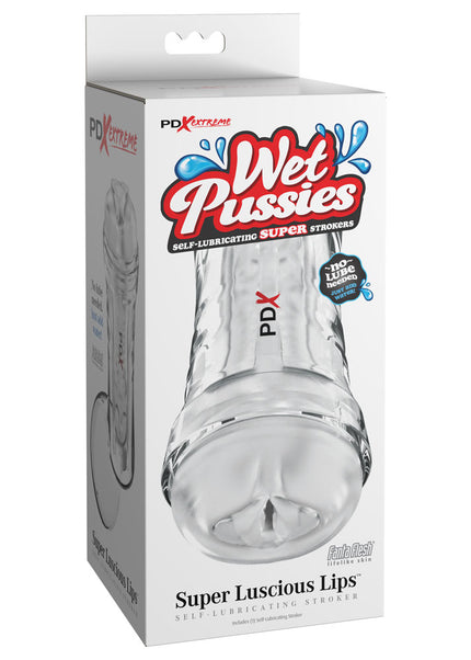 PDX Extreme Wet Pussies - Super Luscious Lips - Clear - Clear Self Lubricating Vagina Stroker