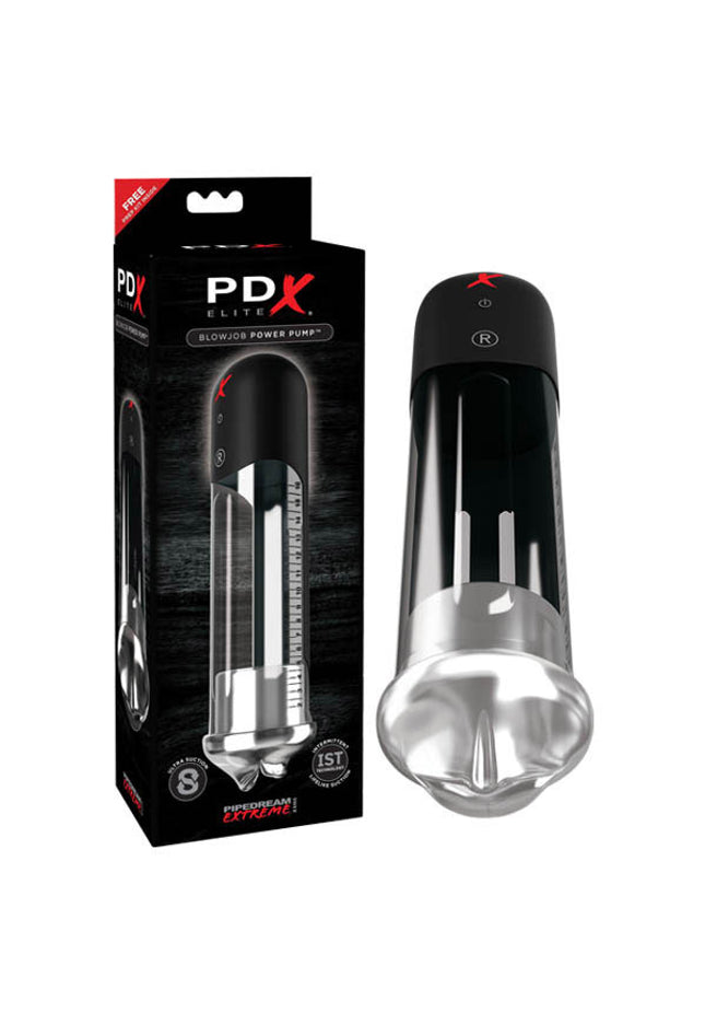 PDX Elite Blowjob Power Pump - Black Powered Penis Pump with Mouth Stroker Sleeve