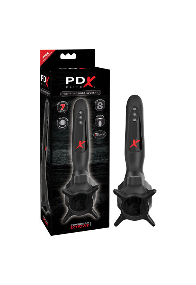 PDX Elite Vibrating Roto-Sucker - Black Vibrating Head Masturbator