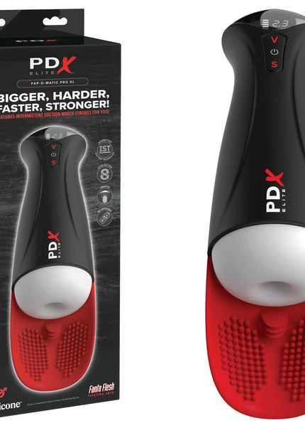 PDX Elite Fap-O-Matic Pro XL - White/Red - White USB Rechargeable Auto Stroker