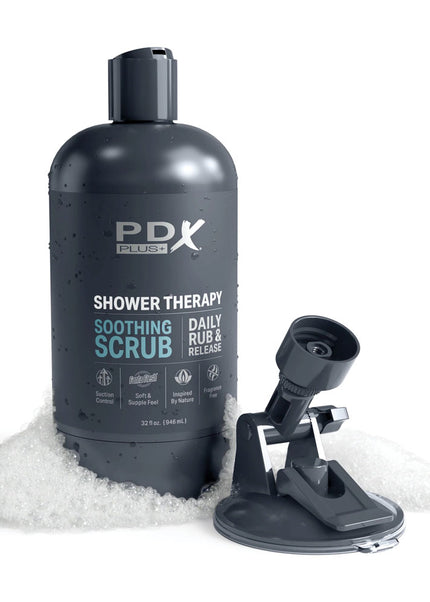 PDX Plus Shower Therapy - Soothing Scrub - Flesh - Flesh Discreet Vagina Stroker with Suction Base
