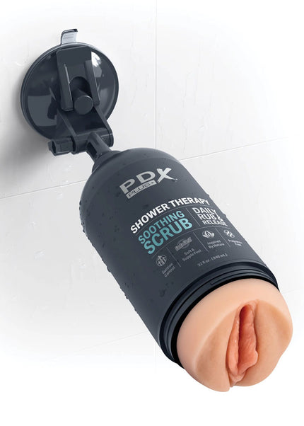 PDX Plus Shower Therapy - Soothing Scrub - Flesh - Flesh Discreet Vagina Stroker with Suction Base