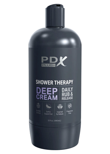 PDX Plus Shower Therapy - Deep Cream - Frosted - Clear Discreet Stroker with Suction Base