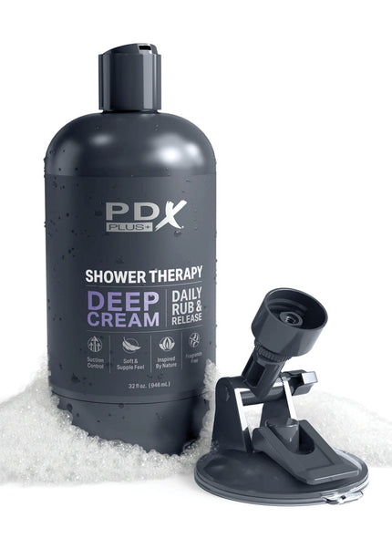 PDX Plus Shower Therapy - Deep Cream - Frosted - Clear Discreet Stroker with Suction Base