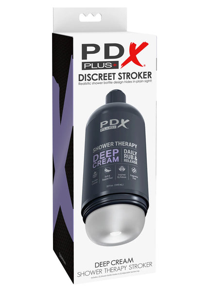 PDX Plus Shower Therapy - Deep Cream - Frosted - Clear Discreet Stroker with Suction Base