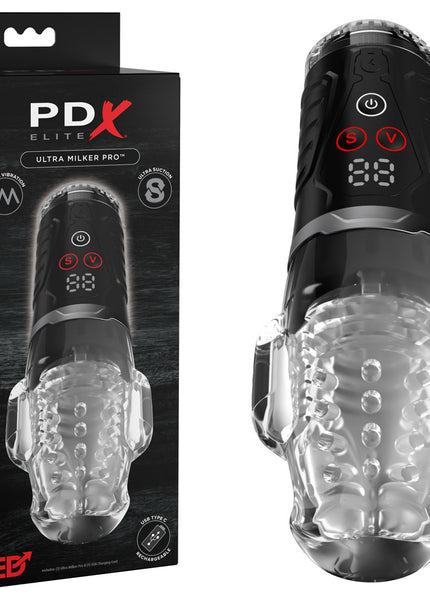 PDX Elite Ultra Milker Pro - Clear USB Rechargeable Vibrating & Sucking Auto Stroker