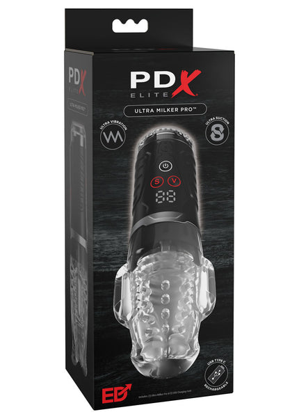 PDX Elite Ultra Milker Pro - Clear USB Rechargeable Vibrating & Sucking Auto Stroker