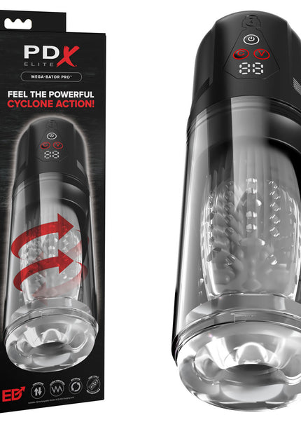 PDX Elite Mega-Bator Pro - Clear USB Rechargeable Vibrating & Spinning Auto Stroker