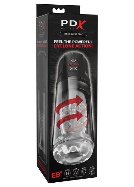 PDX Elite Mega-Bator Pro - Clear USB Rechargeable Vibrating & Spinning Auto Stroker
