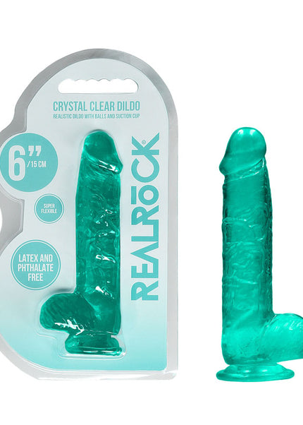 REALROCK 6'' Realistic Dildo With Balls - Turquoise 15.2 cm Dong