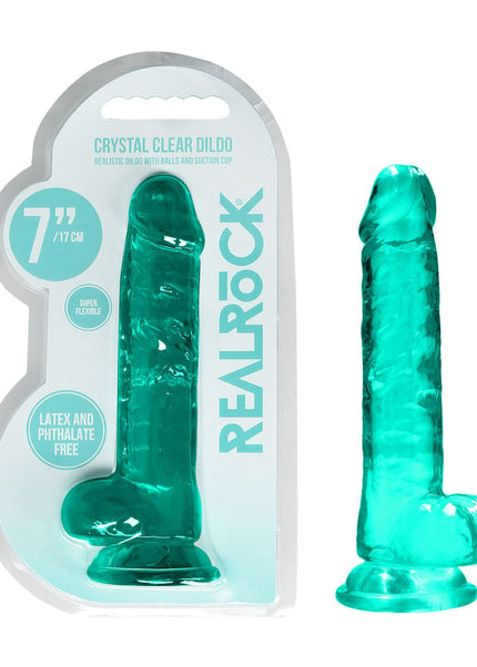 RealRock 7'' Realistic Dildo With Balls - Turquoise 17.8 cm Dong