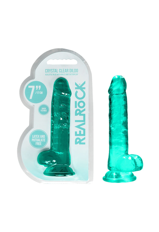 RealRock 7'' Realistic Dildo With Balls - Turquoise 17.8 cm Dong