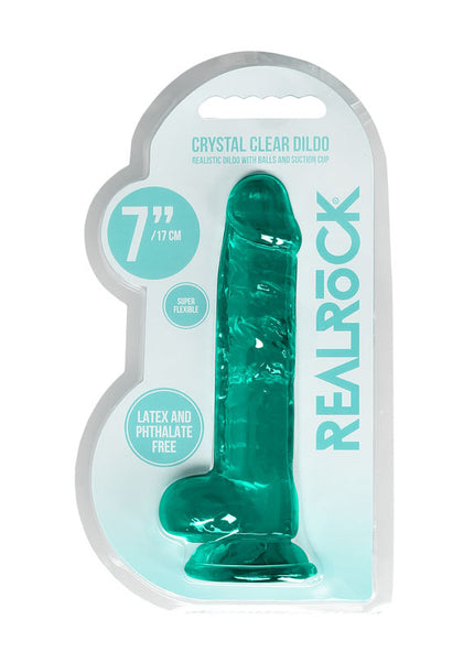 RealRock 7'' Realistic Dildo With Balls - Turquoise 17.8 cm Dong