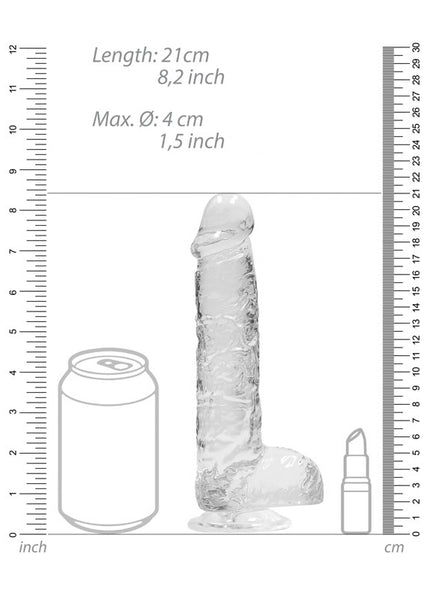 RealRock 8'' Realistic Dildo With Balls - Clear 20.3 cm Dong
