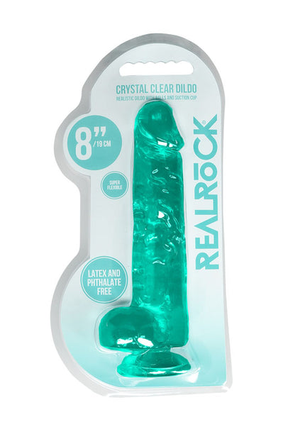 REALROCK 8'' Realistic Dildo With Balls - Turquoise 20.3 cm Dong