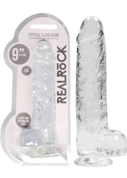 RealRock 9'' Realistic Dildo With Balls - Clear 22.9 cm Dong