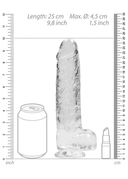 RealRock 9'' Realistic Dildo With Balls - Clear 22.9 cm Dong
