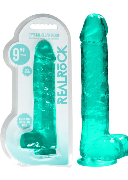 RealRock 9'' Realistic Dildo With Balls - Turquoise 22.9 cm Dong