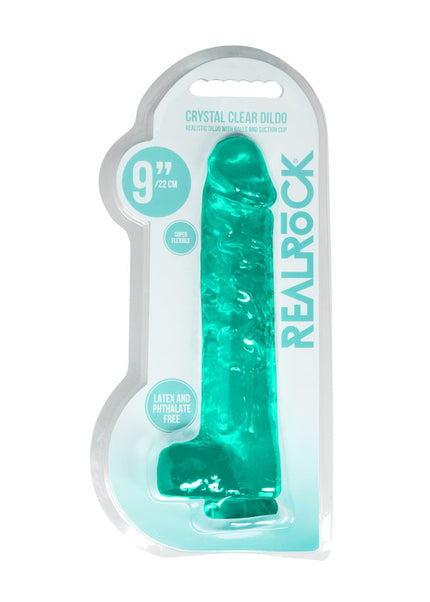RealRock 9'' Realistic Dildo With Balls - Turquoise 22.9 cm Dong