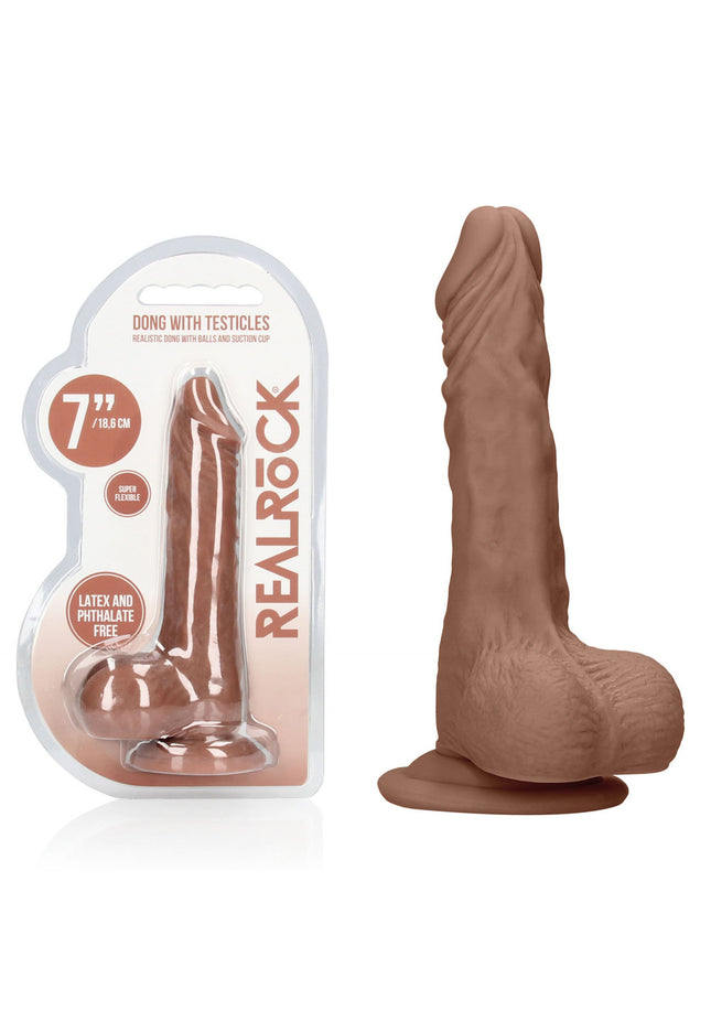 REALROCK 7'' Realistic Dildo With Balls - Tan - Tan 17.8 cm Dong