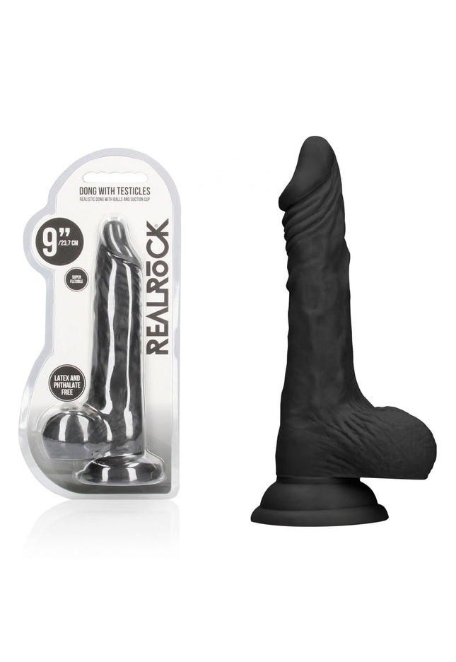 REALROCK 9'' Realistic Dong with Balls - Black - Black 22.9 cm Dong