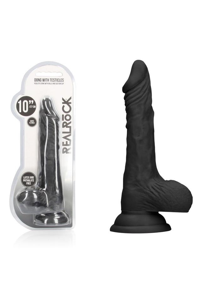 REALROCK 10'' Realistic Dong with Balls - Black - Black 25.4 cm Dong