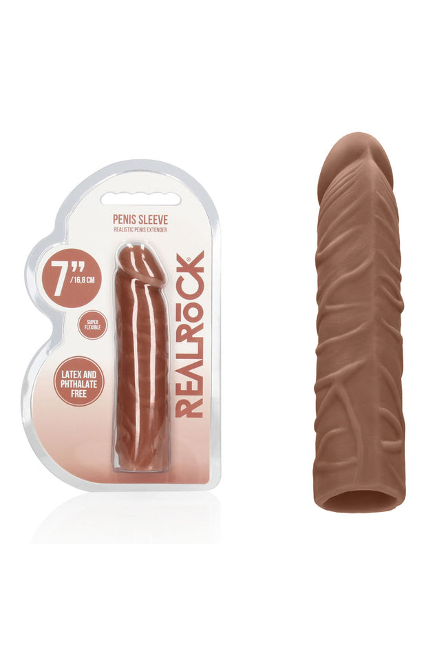 REALROCK 7'' Penis Extender - Tan - Tan 17.8 cm Penis Extension Sleeve