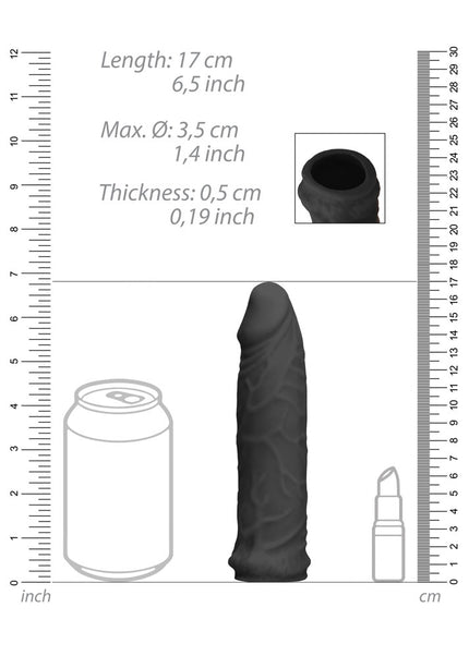 REALROCK 6'' Realistic Penis Sleeve - Black - Black 15.2 cm Penis Extension Sleeve
