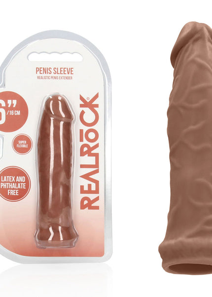 REALROCK 6'' Realistic Penis Sleeve - Tan - Tan 15.2 cm Penis Extension Sleeve