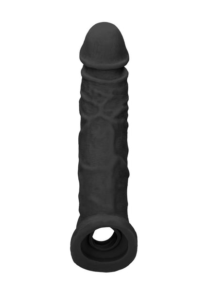 REALROCK 8'' Realistic Penis Extender with Rings - Black - Black 20.3 cm Penis Extension Sleeve