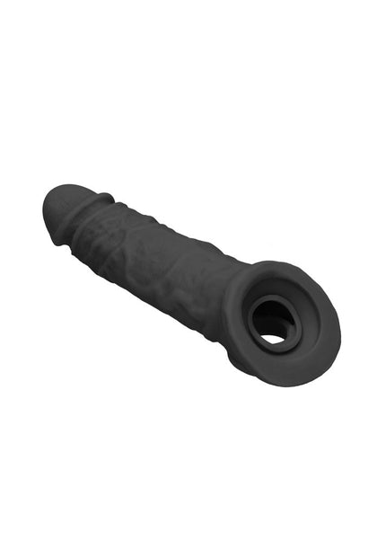 REALROCK 8'' Realistic Penis Extender with Rings - Black - Black 20.3 cm Penis Extension Sleeve