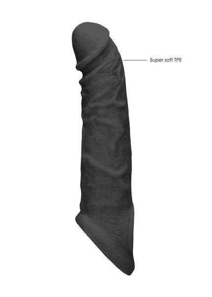 REALROCK 8'' Realistic Penis Extender with Rings - Black - Black 20.3 cm Penis Extension Sleeve