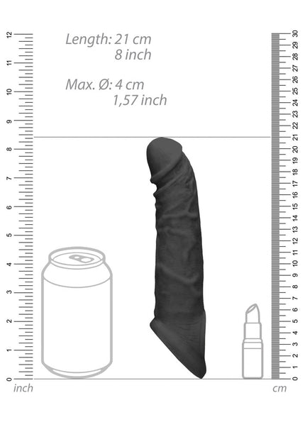 REALROCK 8'' Realistic Penis Extender with Rings - Black - Black 20.3 cm Penis Extension Sleeve