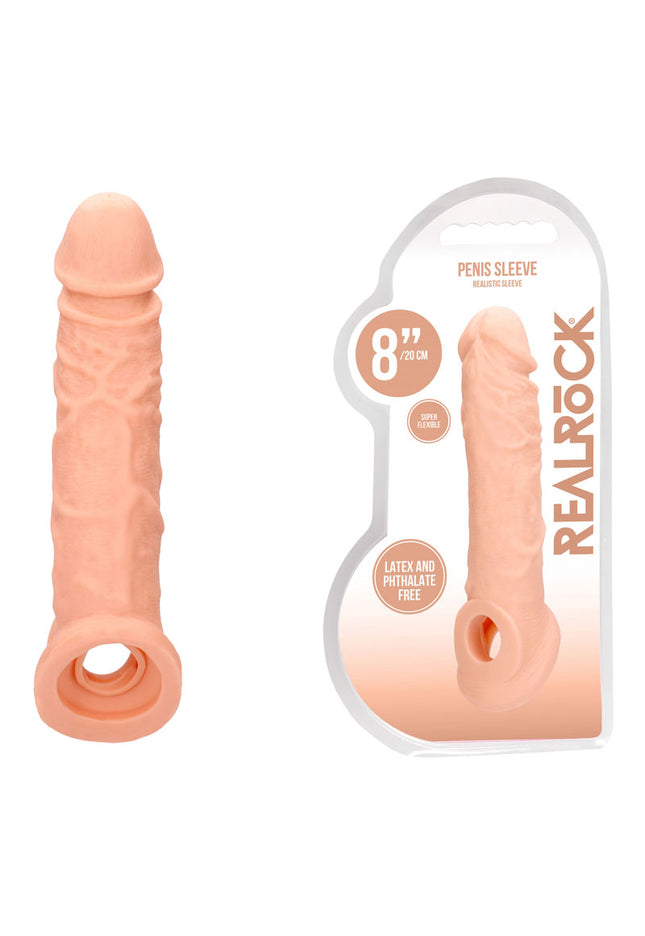 REALROCK 8'' Realistic Penis Extender with Rings - Flesh 20.3 cm Penis Extension Sleeve