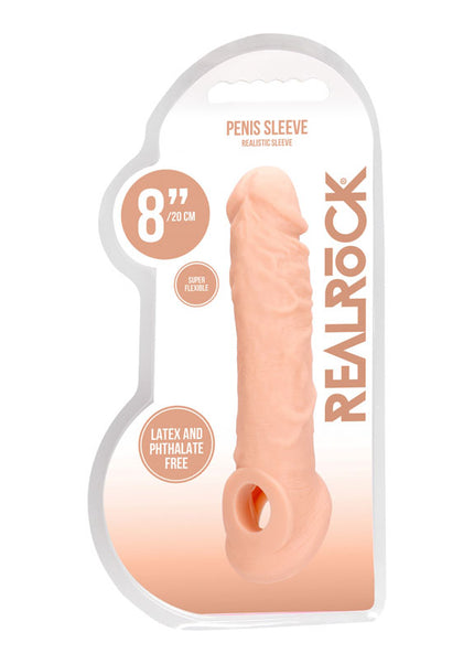 REALROCK 8'' Realistic Penis Extender with Rings - Flesh 20.3 cm Penis Extension Sleeve
