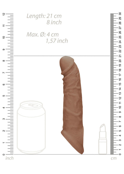 REALROCK 8'' Realistic Penis Extender with Rings - Tan - Tan 20.3 cm Penis Extension Sleeve