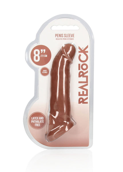 REALROCK 8'' Realistic Penis Extender with Rings - Tan - Tan 20.3 cm Penis Extension Sleeve