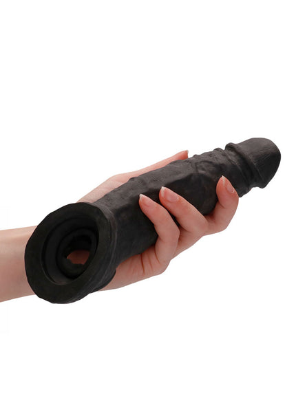 REALROCK 9'' Realistic Penis Extender with Rings - Black - Black 22.9 cm Penis Extension Sleeve