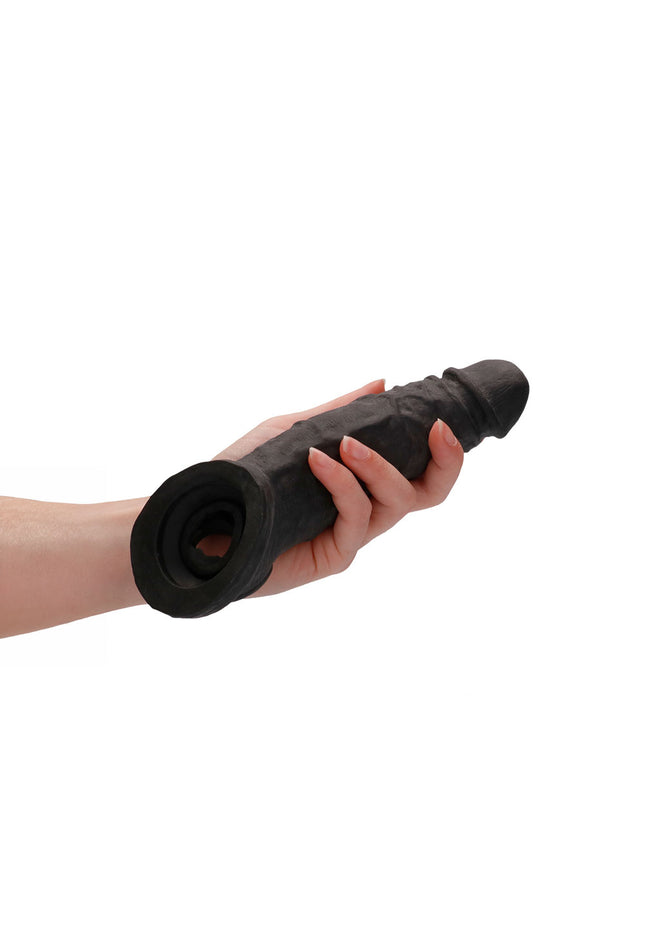 REALROCK 9'' Realistic Penis Extender with Rings - Black - Black 22.9 cm Penis Extension Sleeve