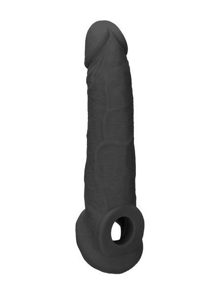 REALROCK 9'' Realistic Penis Extender with Rings - Black - Black 22.9 cm Penis Extension Sleeve