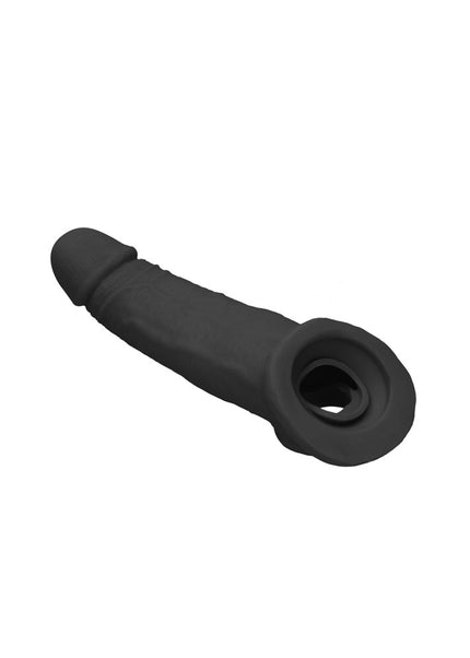 REALROCK 9'' Realistic Penis Extender with Rings - Black - Black 22.9 cm Penis Extension Sleeve