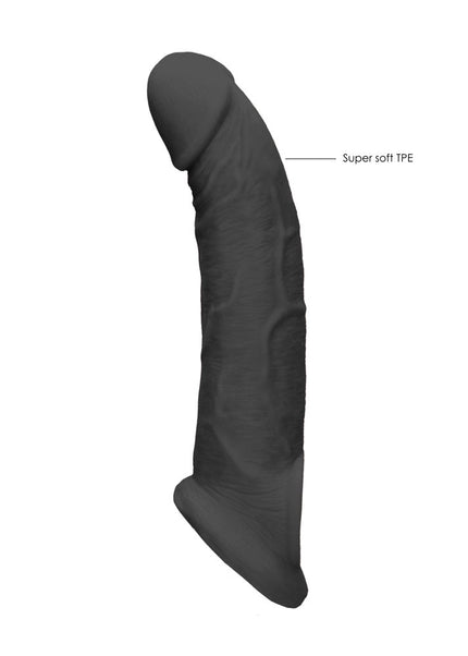 REALROCK 9'' Realistic Penis Extender with Rings - Black - Black 22.9 cm Penis Extension Sleeve
